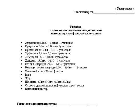 Опись шкафа неотложной медицинской помощи в вс рф